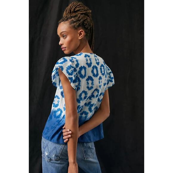 New Anthropologie Othilia Tie-Neck Blouse $148 SMALL Blue Boho Soft - Picture 3 of 3